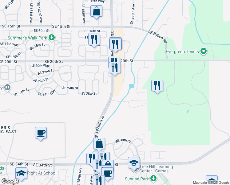 map of restaurants, bars, coffee shops, grocery stores, and more near 2311 Southeast 192nd Avenue in Camas