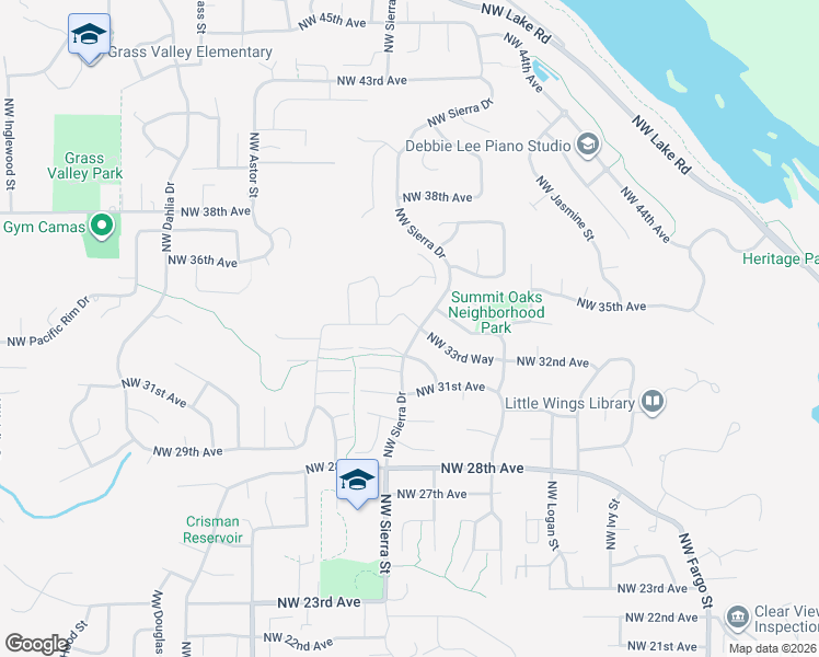 map of restaurants, bars, coffee shops, grocery stores, and more near 3313 Northwest Sierra Drive in Camas