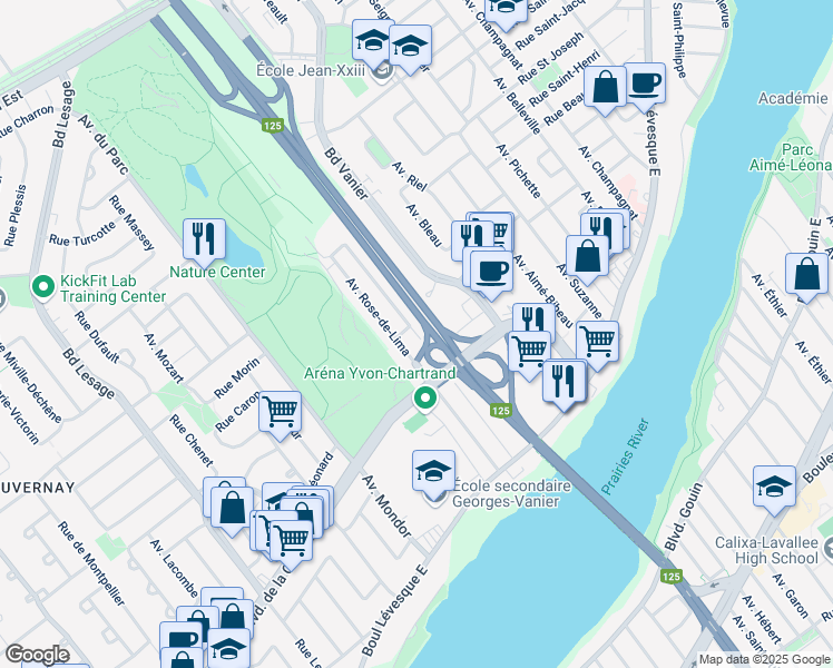 map of restaurants, bars, coffee shops, grocery stores, and more near 965 Rue Alfred Laliberté in Laval