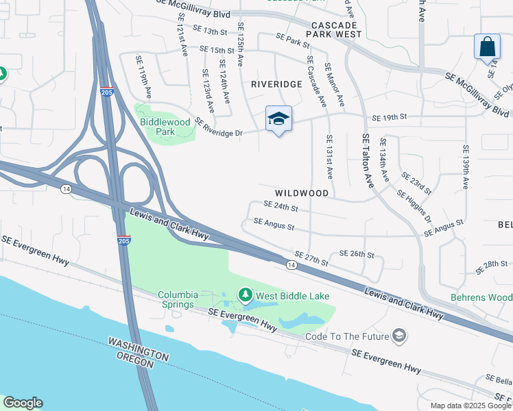 map of restaurants, bars, coffee shops, grocery stores, and more near 12615 Southeast Forest Street in Vancouver