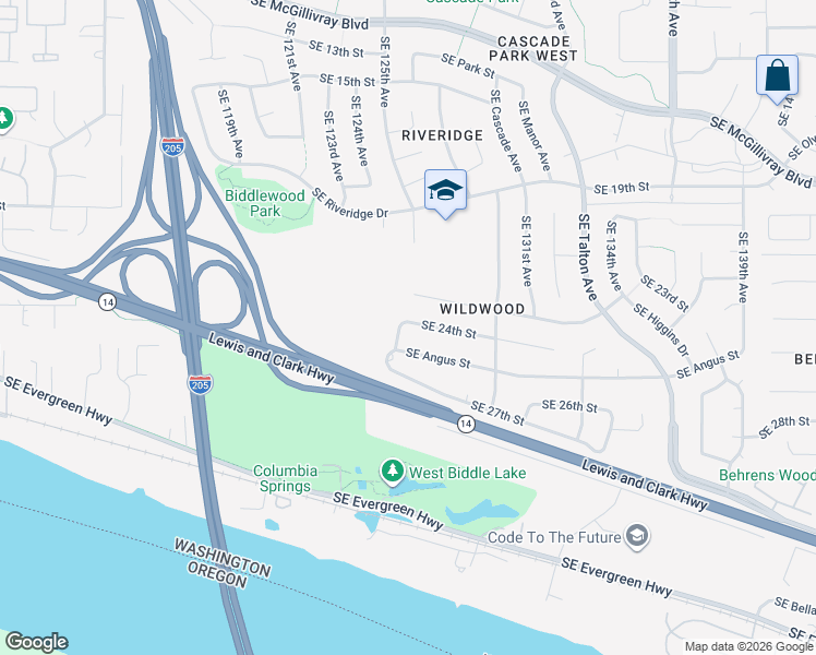 map of restaurants, bars, coffee shops, grocery stores, and more near 12615 Southeast Forest Street in Vancouver