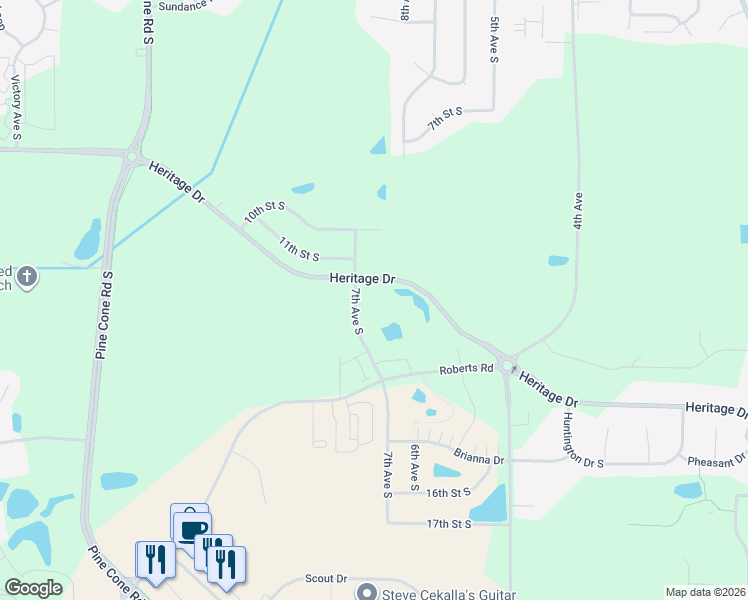 map of restaurants, bars, coffee shops, grocery stores, and more near 1210 7th Avenue South in Sartell