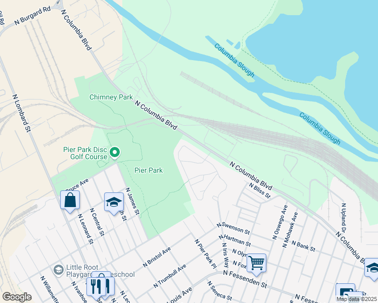 map of restaurants, bars, coffee shops, grocery stores, and more near 8900 North Swift Place in Portland