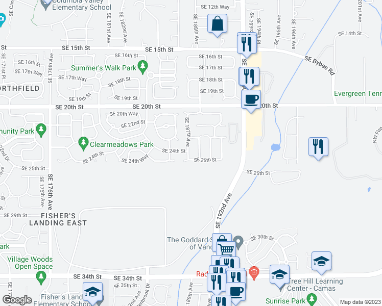 map of restaurants, bars, coffee shops, grocery stores, and more near 2401 Southeast 187th Avenue in Vancouver