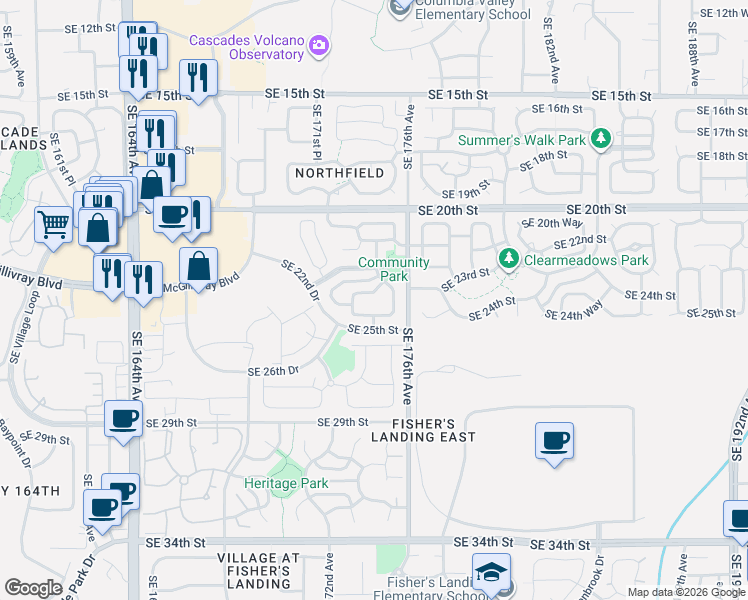 map of restaurants, bars, coffee shops, grocery stores, and more near 2303 Southeast 175th Avenue in Vancouver
