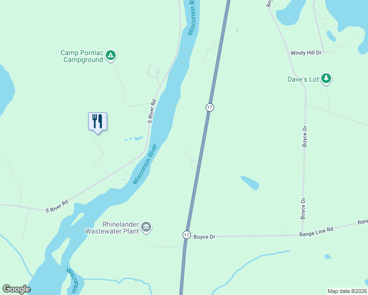 map of restaurants, bars, coffee shops, grocery stores, and more near 2899 State Road 17 in Rhinelander