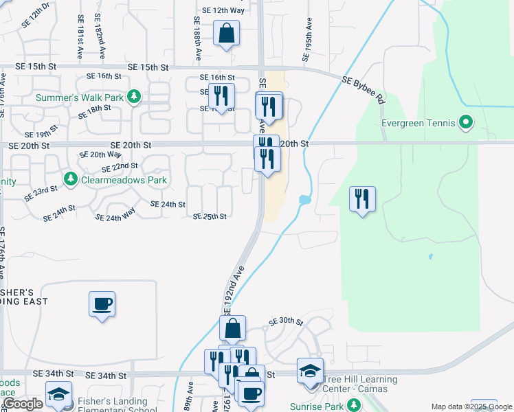 map of restaurants, bars, coffee shops, grocery stores, and more near 2220 Southeast 192nd Avenue in Vancouver
