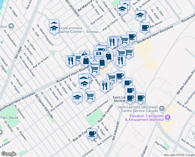 map of restaurants, bars, coffee shops, grocery stores, and more near 5528 Rue d'Amos in Montréal