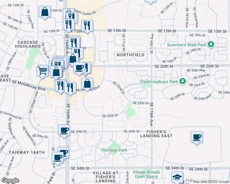 map of restaurants, bars, coffee shops, grocery stores, and more near 17171 Southeast 22nd Drive in Vancouver