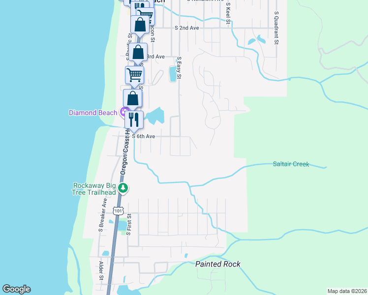 map of restaurants, bars, coffee shops, grocery stores, and more near 648 South Easy Street in Rockaway Beach