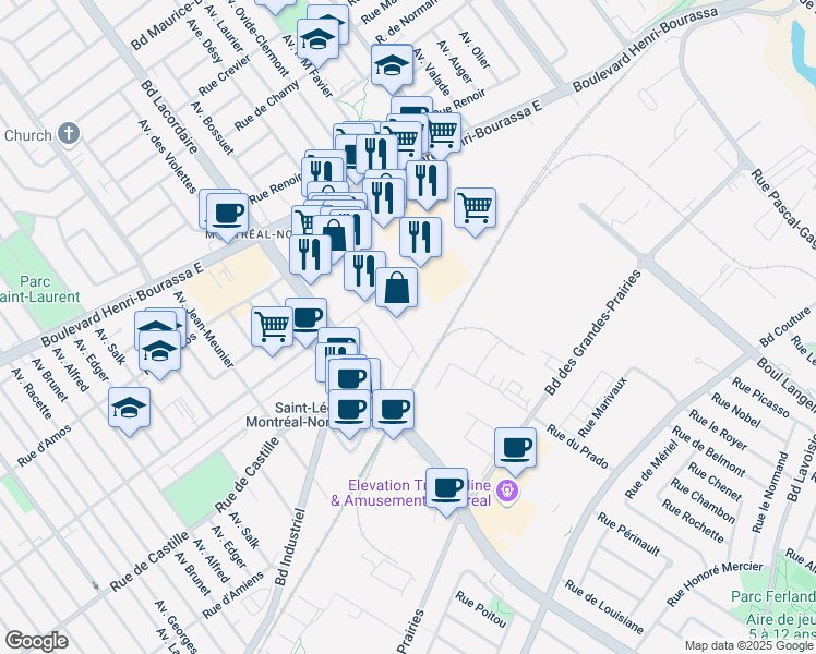 map of restaurants, bars, coffee shops, grocery stores, and more near in Montreal