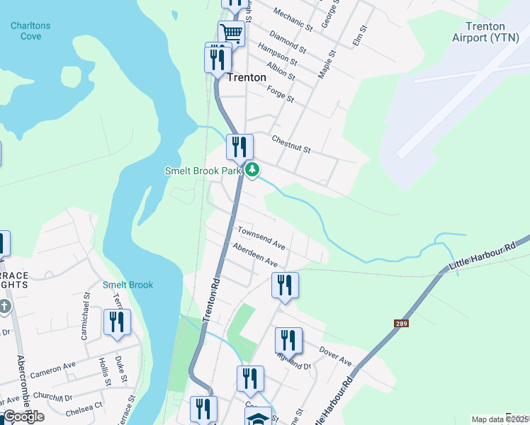 map of restaurants, bars, coffee shops, grocery stores, and more near 21 Beech Street in New Glasgow