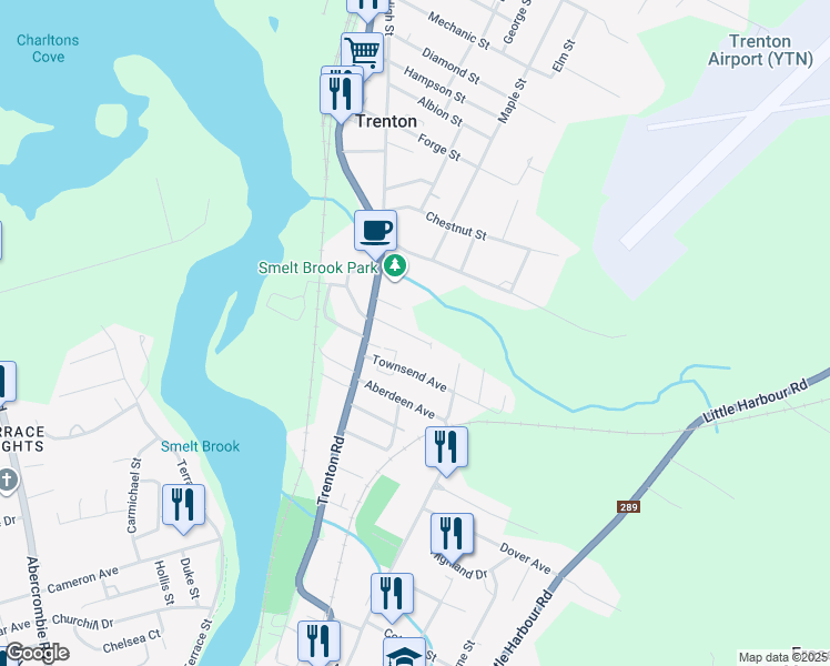 map of restaurants, bars, coffee shops, grocery stores, and more near 21 Beech Street in New Glasgow