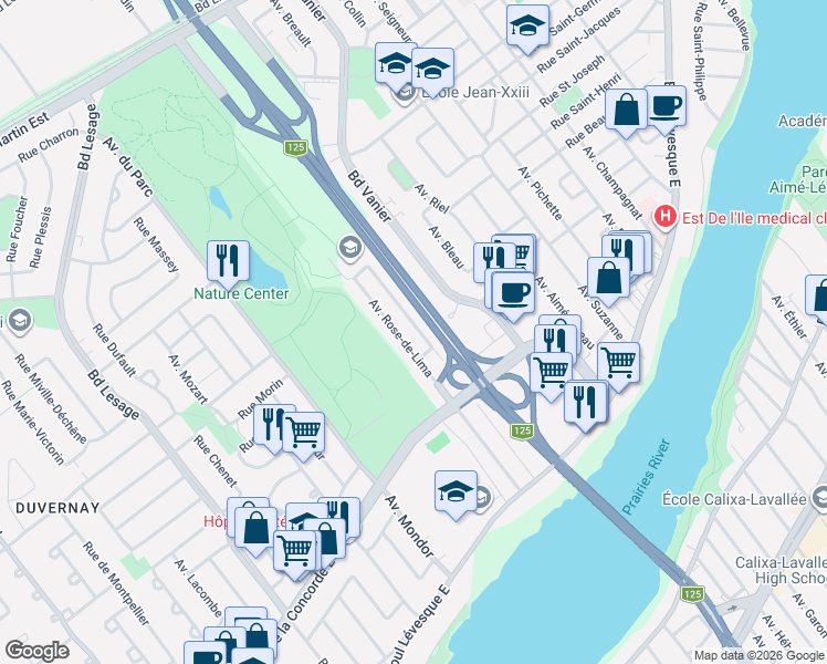 map of restaurants, bars, coffee shops, grocery stores, and more near 984 Rue Alfred-Laliberté in Laval