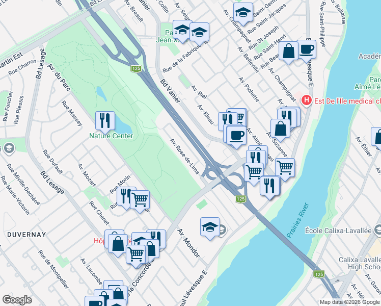 map of restaurants, bars, coffee shops, grocery stores, and more near 984 Rue Alfred-Laliberté in Laval