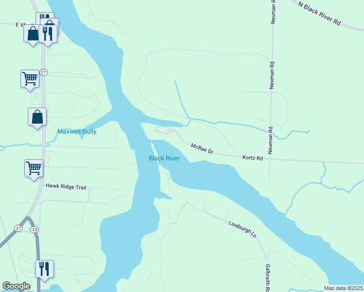 map of restaurants, bars, coffee shops, grocery stores, and more near 1614 McRae Dr in Cheboygan