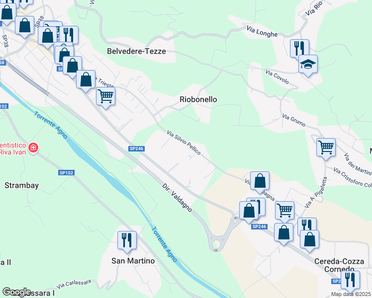 map of restaurants, bars, coffee shops, grocery stores, and more near 6/C Via Silvio Pellico in Cereda-cozza Cornedo