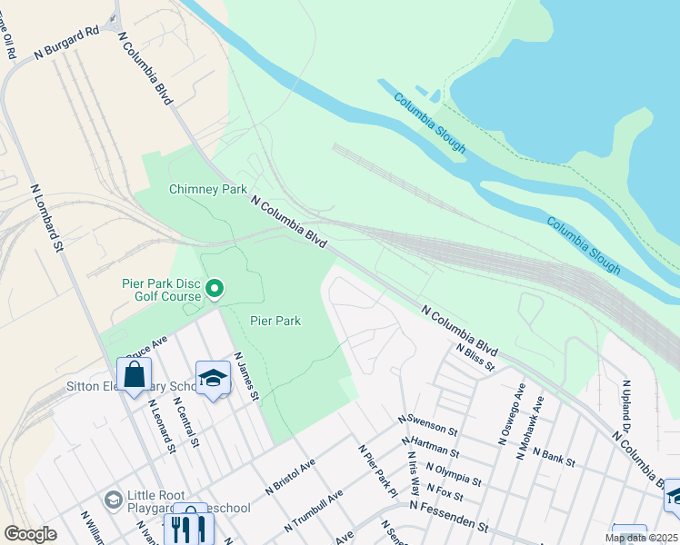 map of restaurants, bars, coffee shops, grocery stores, and more near 8900 North Swift Place in Portland