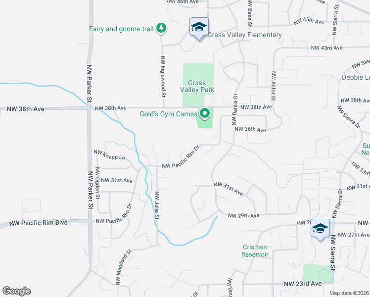 map of restaurants, bars, coffee shops, grocery stores, and more near 3123 Northwest Pacific Rim Drive in Camas