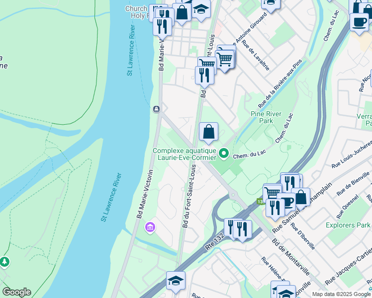 map of restaurants, bars, coffee shops, grocery stores, and more near 39 Boulevard de Montarville in Boucherville