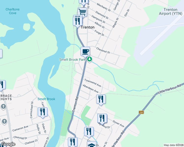 map of restaurants, bars, coffee shops, grocery stores, and more near 17 Beech Street in New Glasgow