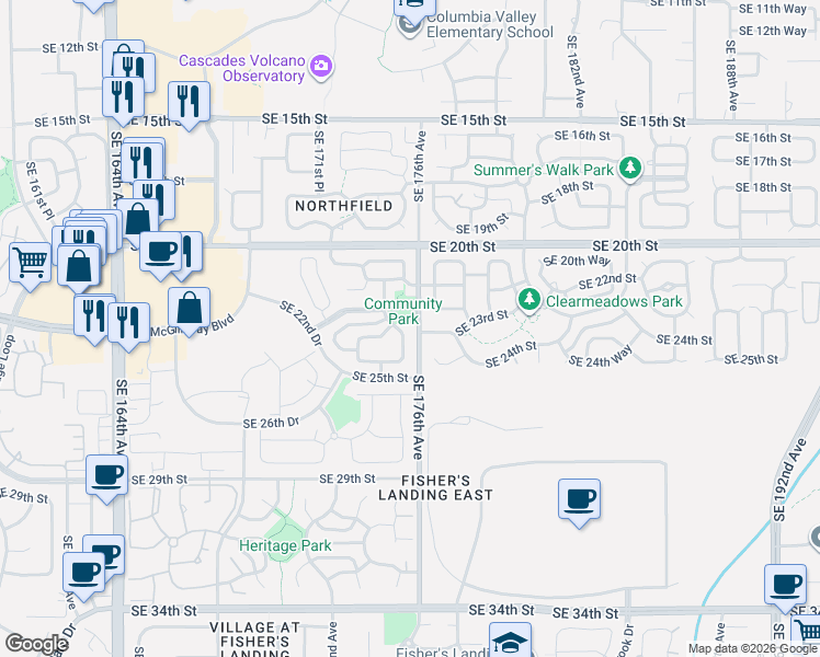 map of restaurants, bars, coffee shops, grocery stores, and more near 2311 Southeast 175th Avenue in Vancouver