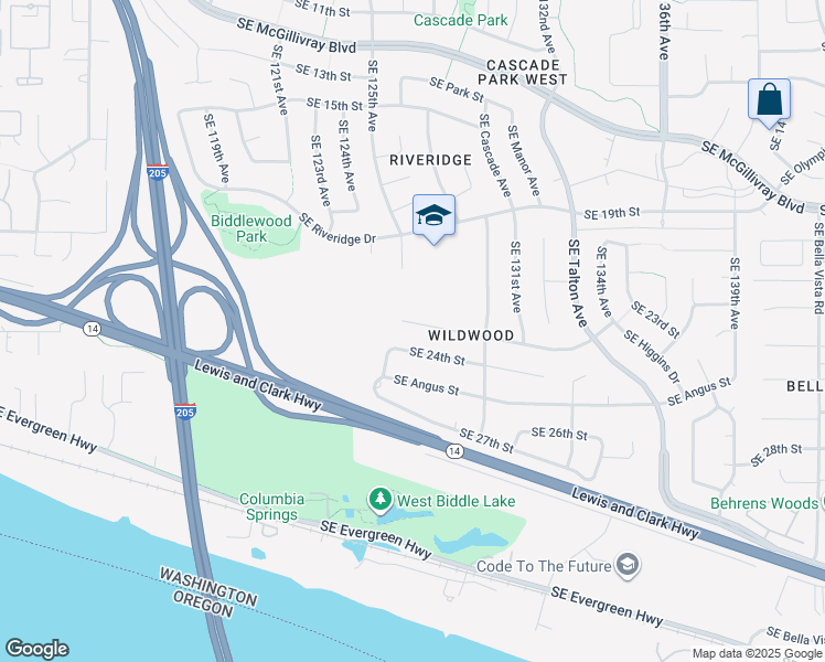 map of restaurants, bars, coffee shops, grocery stores, and more near 12615 Southeast Forest Street in Vancouver