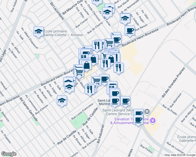 map of restaurants, bars, coffee shops, grocery stores, and more near 11230 Avenue Arthur - Buies in Montréal