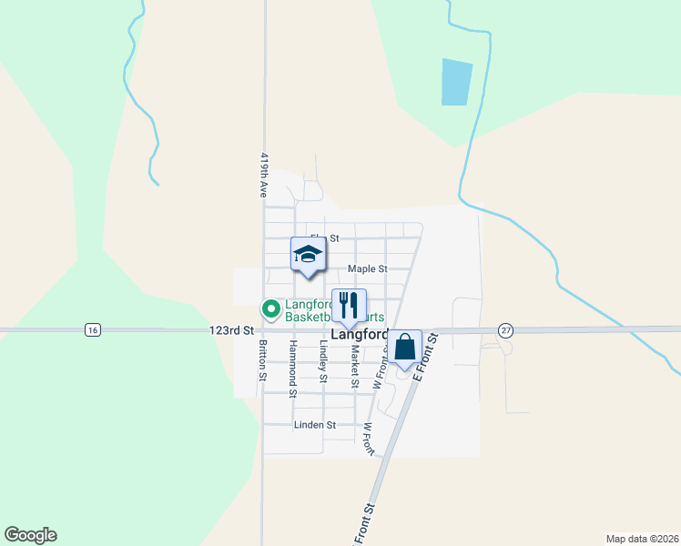 map of restaurants, bars, coffee shops, grocery stores, and more near 307 Maple Street in Langford