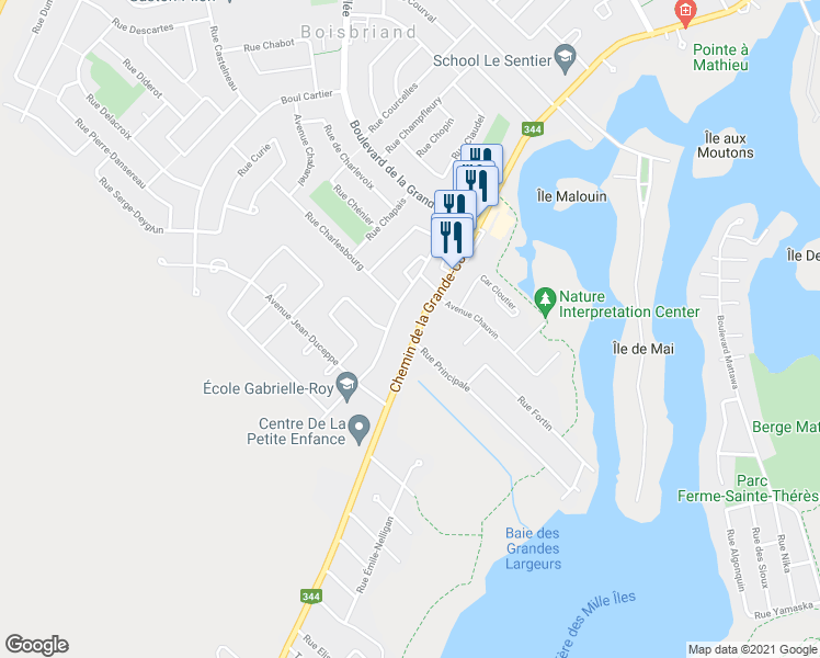 map of restaurants, bars, coffee shops, grocery stores, and more near 431 Chemin de la Grande-Côte in Boisbriand