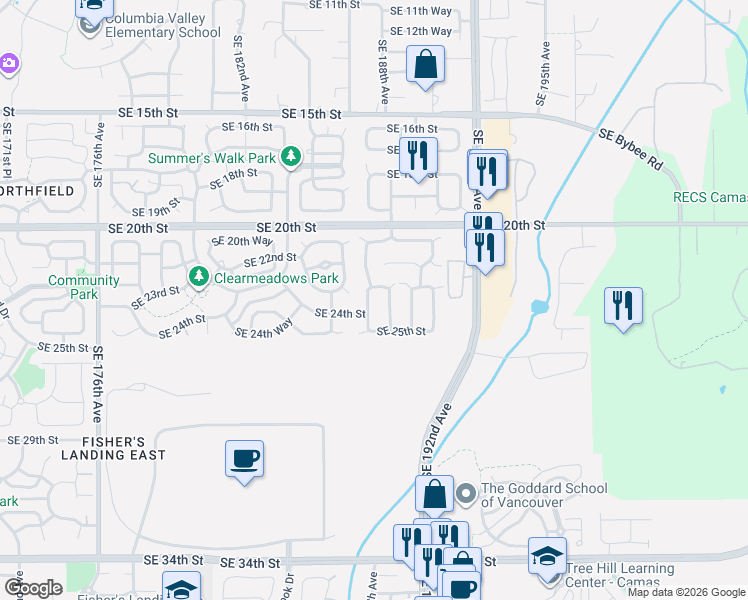 map of restaurants, bars, coffee shops, grocery stores, and more near 2308 Southeast 187th Avenue in Vancouver