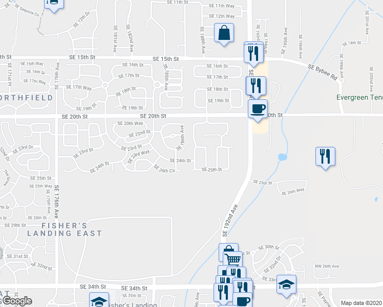 map of restaurants, bars, coffee shops, grocery stores, and more near 2308 Southeast 187th Avenue in Vancouver