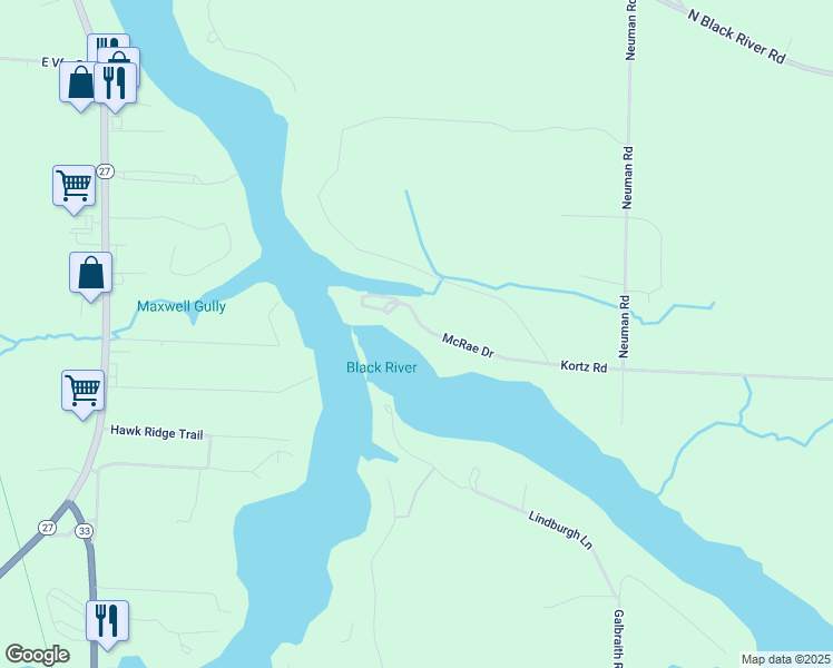 map of restaurants, bars, coffee shops, grocery stores, and more near 1614 McRae Drive in Cheboygan