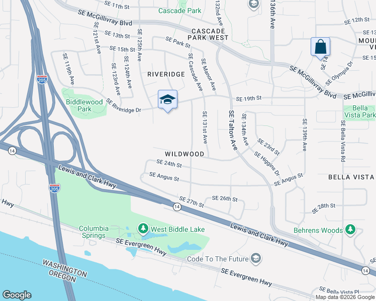 map of restaurants, bars, coffee shops, grocery stores, and more near 2216 Southeast 130th Avenue in Vancouver