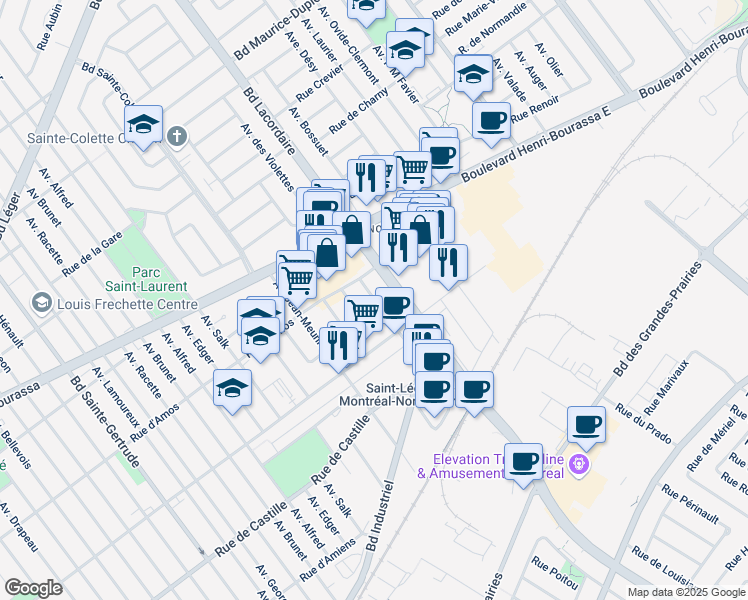 map of restaurants, bars, coffee shops, grocery stores, and more near 11230 Avenue Arthur Buies in Montréal