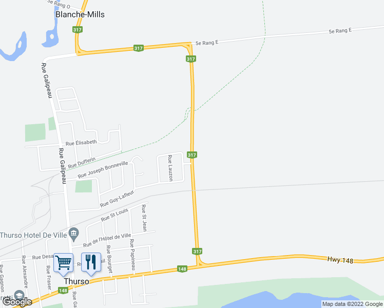 map of restaurants, bars, coffee shops, grocery stores, and more near Québec 317 in Outaouais