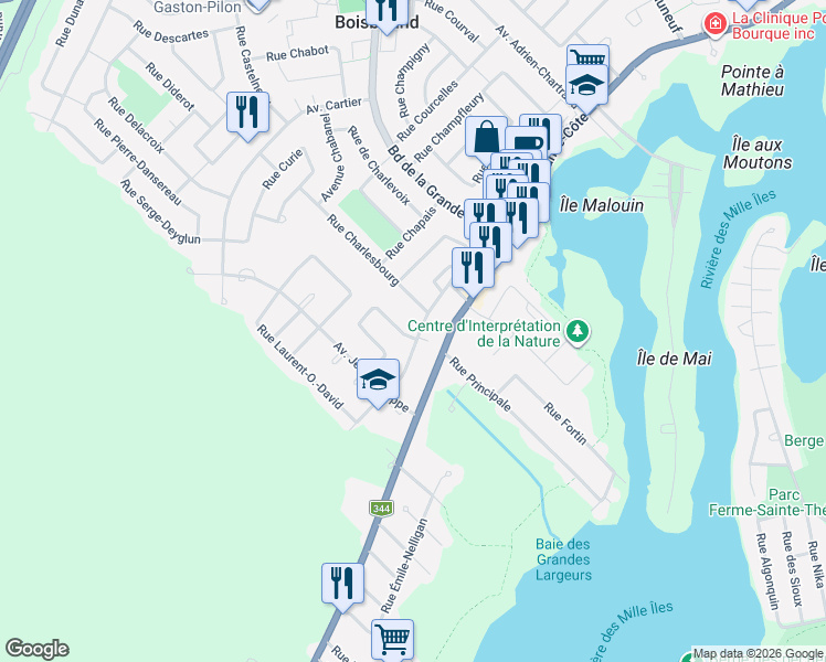 map of restaurants, bars, coffee shops, grocery stores, and more near 447 Rue Marie C. Daveluy in Boisbriand