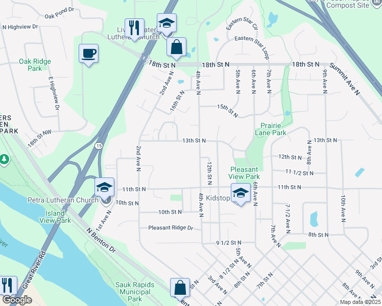 map of restaurants, bars, coffee shops, grocery stores, and more near 1211 4th Avenue North in Sauk Rapids