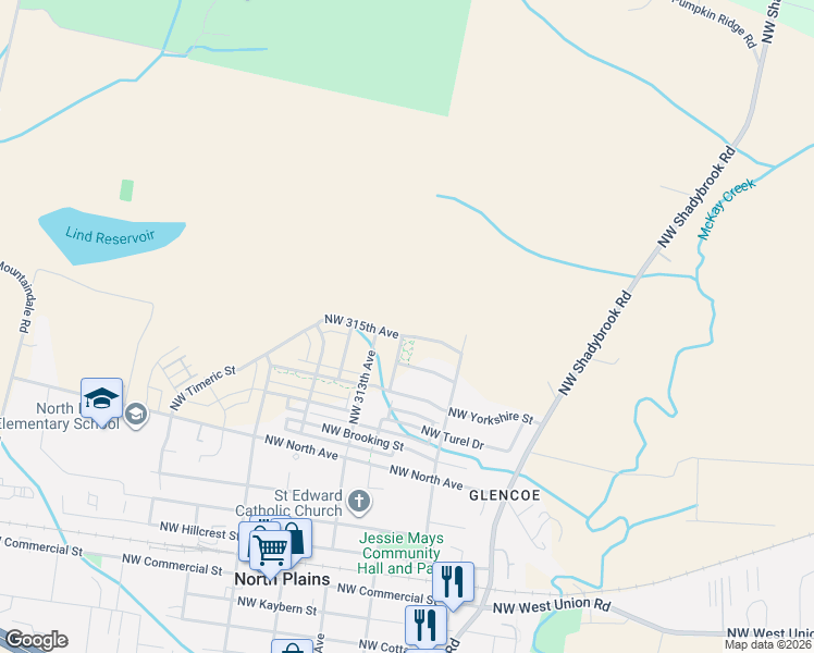 map of restaurants, bars, coffee shops, grocery stores, and more near 31067 Northwest Timeric Drive in North Plains
