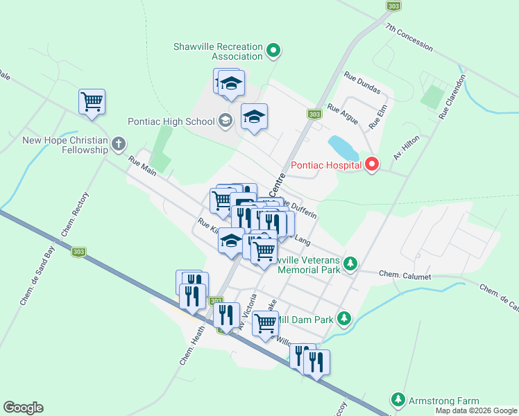 map of restaurants, bars, coffee shops, grocery stores, and more near 201 Rue Centre in Shawville
