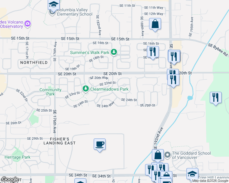 map of restaurants, bars, coffee shops, grocery stores, and more near 2303 Southeast 184th Avenue in Vancouver