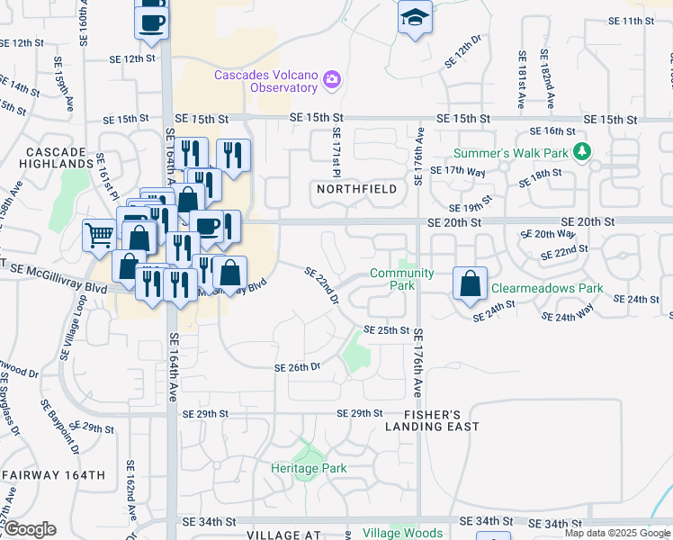 map of restaurants, bars, coffee shops, grocery stores, and more near 17146 Southeast 23rd Drive in Vancouver