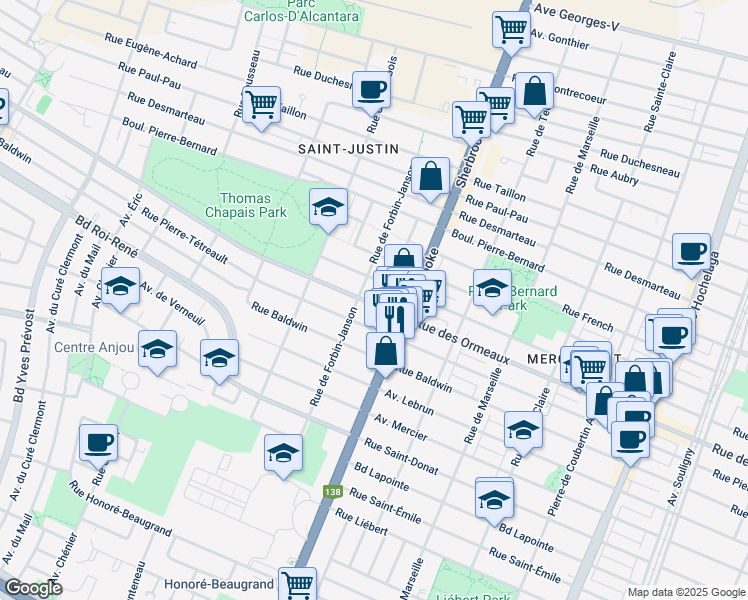 map of restaurants, bars, coffee shops, grocery stores, and more near 4575 Rue des Ormeaux in Montréal