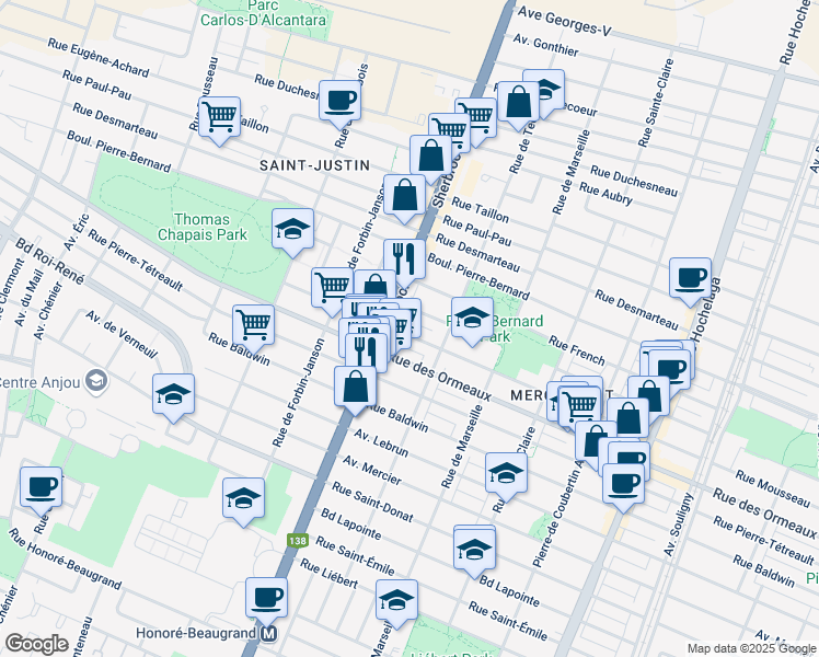 map of restaurants, bars, coffee shops, grocery stores, and more near 3225 Rue Mousseau in Montréal