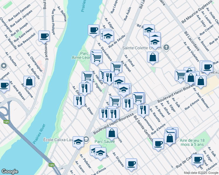 map of restaurants, bars, coffee shops, grocery stores, and more near in Montreal