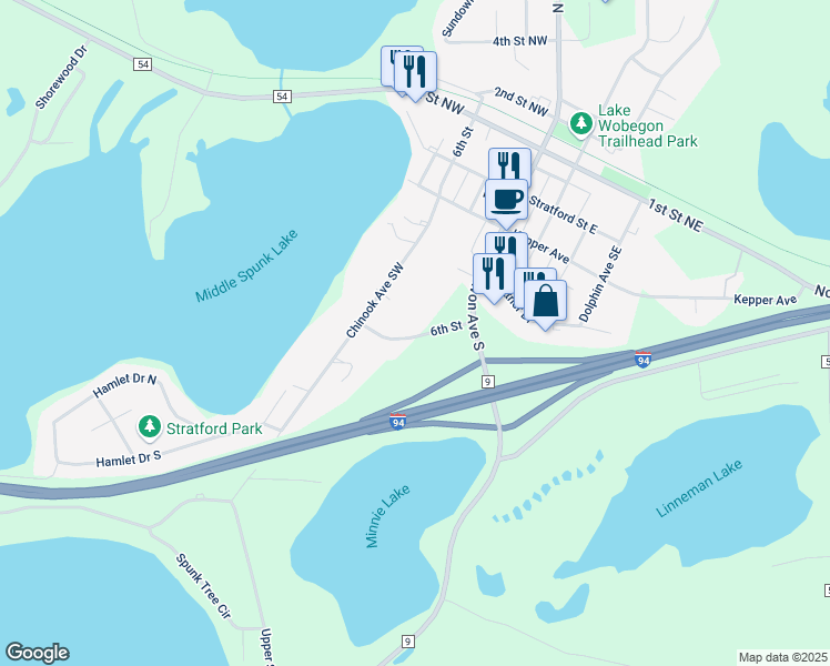 map of restaurants, bars, coffee shops, grocery stores, and more near 535 6th Street in Avon