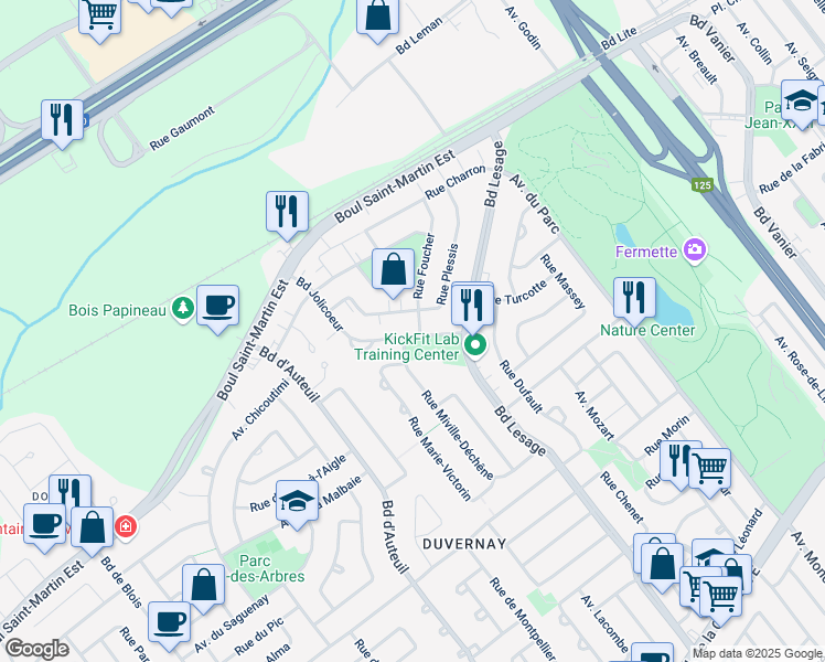 map of restaurants, bars, coffee shops, grocery stores, and more near 1004 Boulevard Jolicoeur in Laval