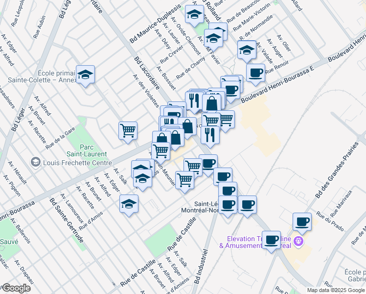 map of restaurants, bars, coffee shops, grocery stores, and more near in Montreal