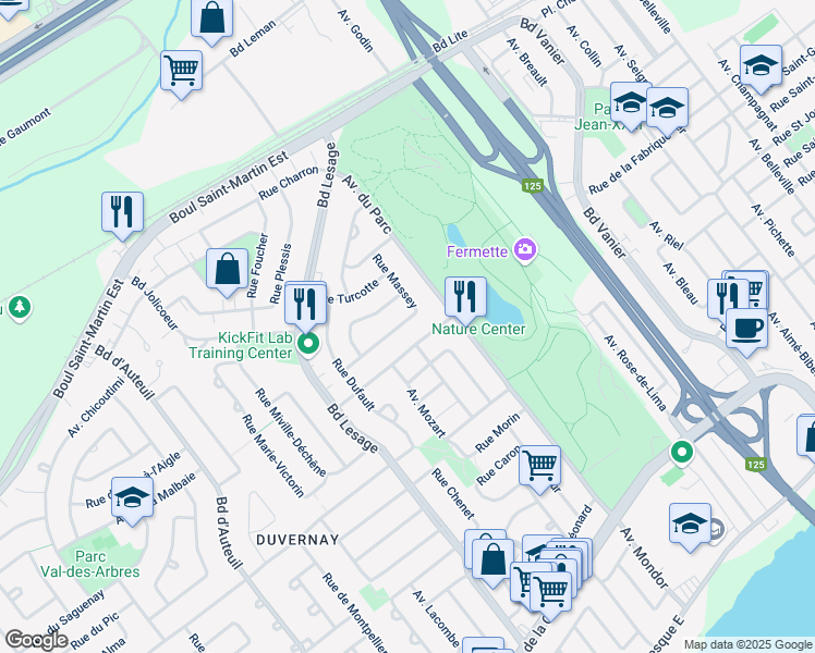map of restaurants, bars, coffee shops, grocery stores, and more near 3860 Rue la Vérendrye in Laval