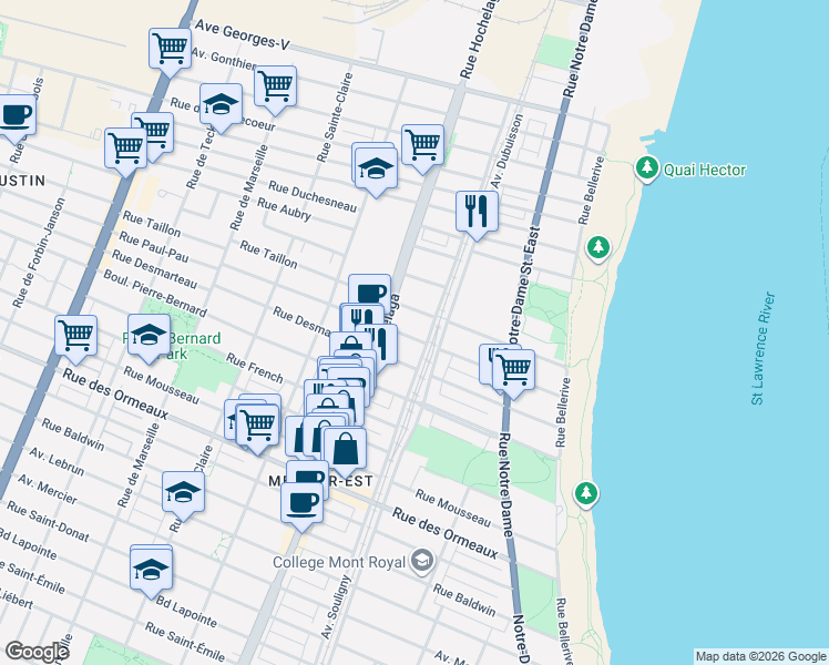 map of restaurants, bars, coffee shops, grocery stores, and more near 2265 Rue Paul-Pau in Montréal